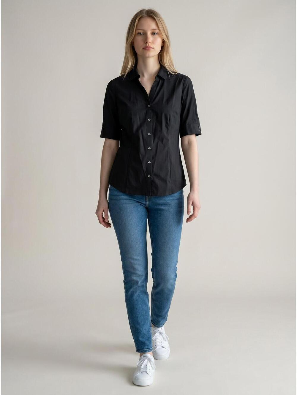 Talbots NWT Wrinkle Resistant Stretch Short Sleeve Blouse-Size 8-Black